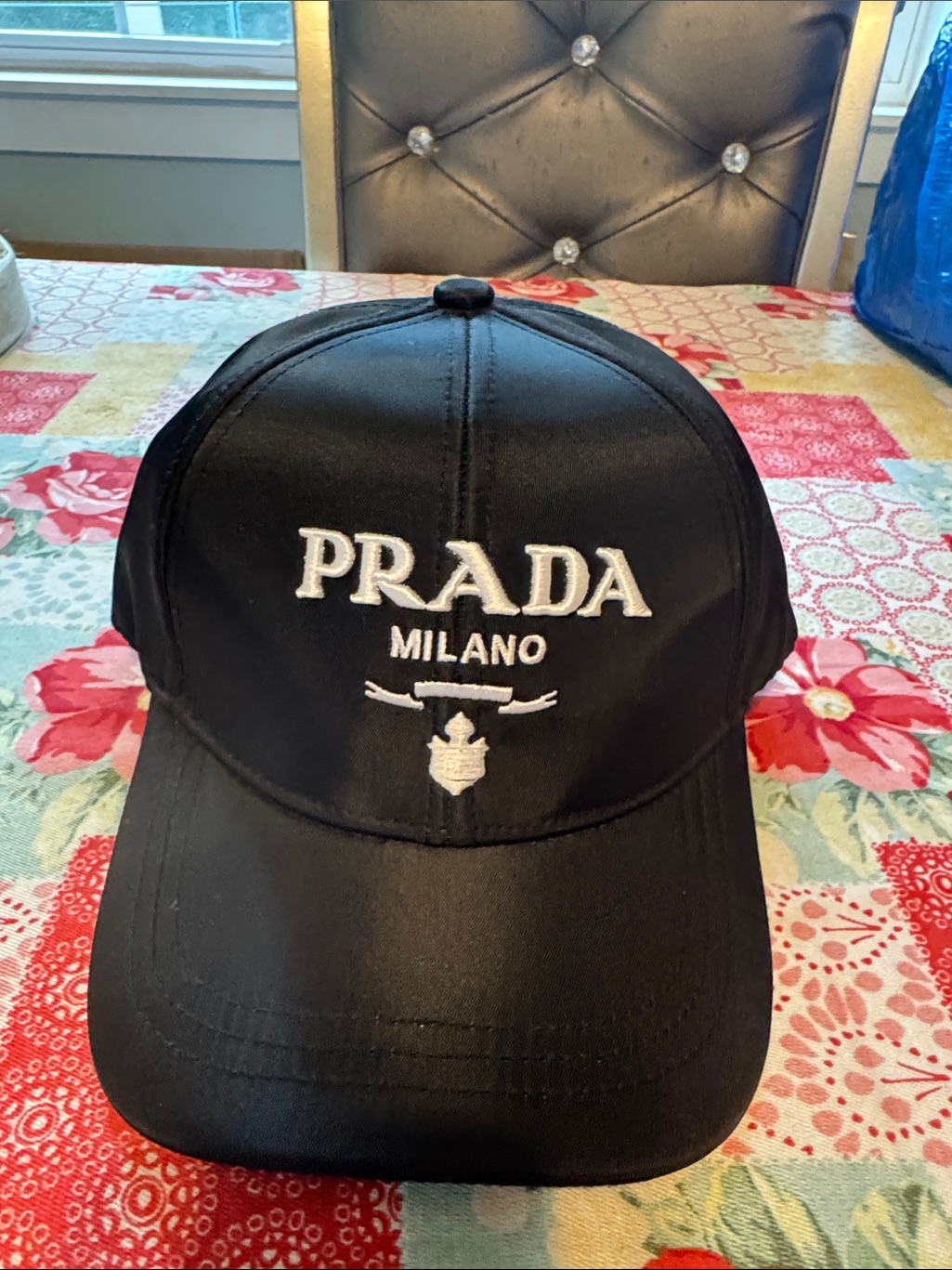 Prada Black Baseball Cap With White Embroidered Logo